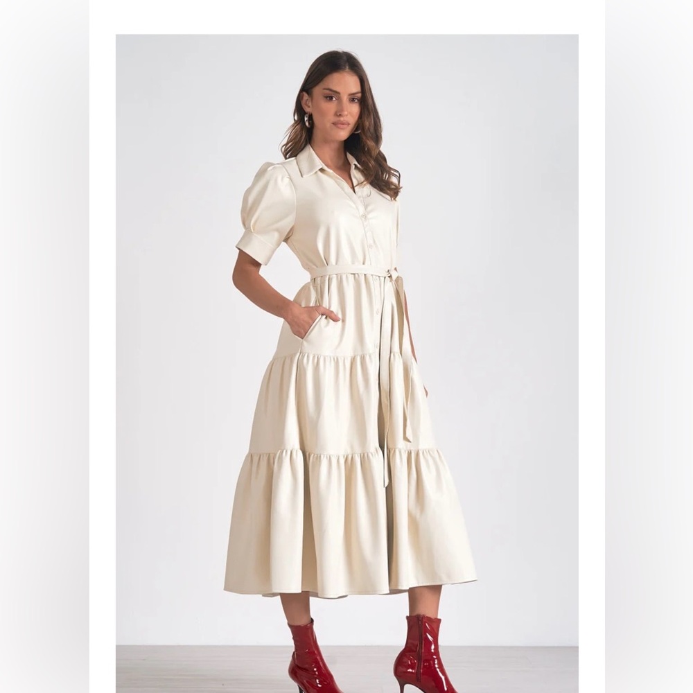Elan Cream Button-Down Midi Dress